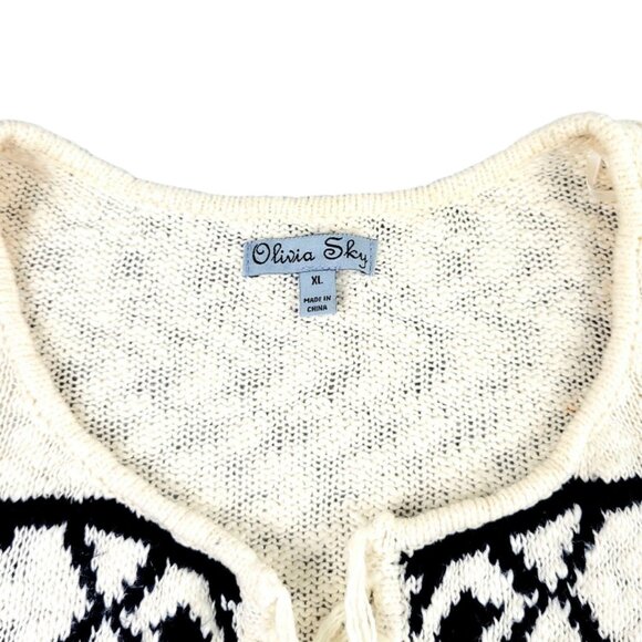 Womens XL Olivia & Sky Fringe Aztec Boho Open Front Cardigan- Cream Long Sleeve - Picture 7 of 12